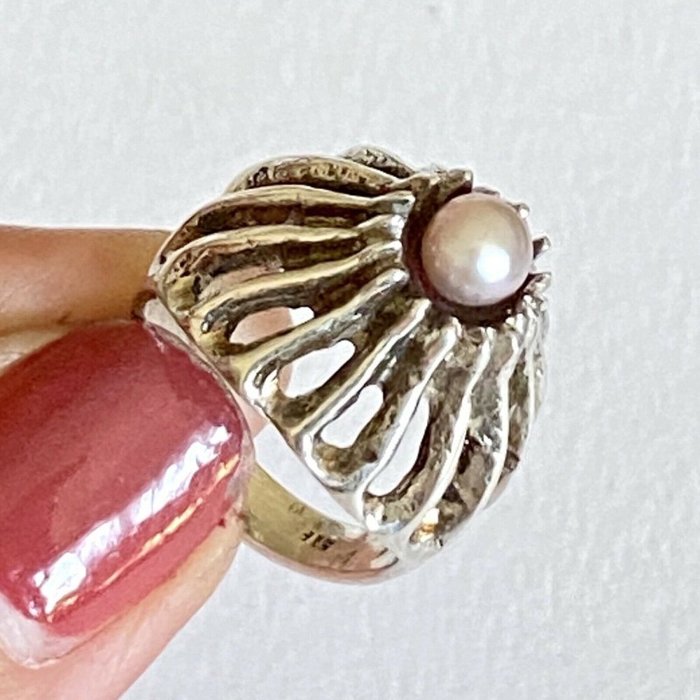 Don Dietz Handmade Pearl 5mm Gemstone Sterling Silver Ladies Ring Size 6.5